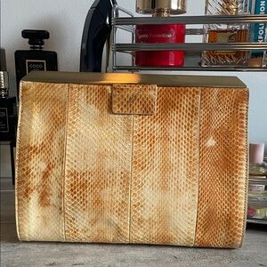 Brian Atwood chic Tan Snakeskin Clutch